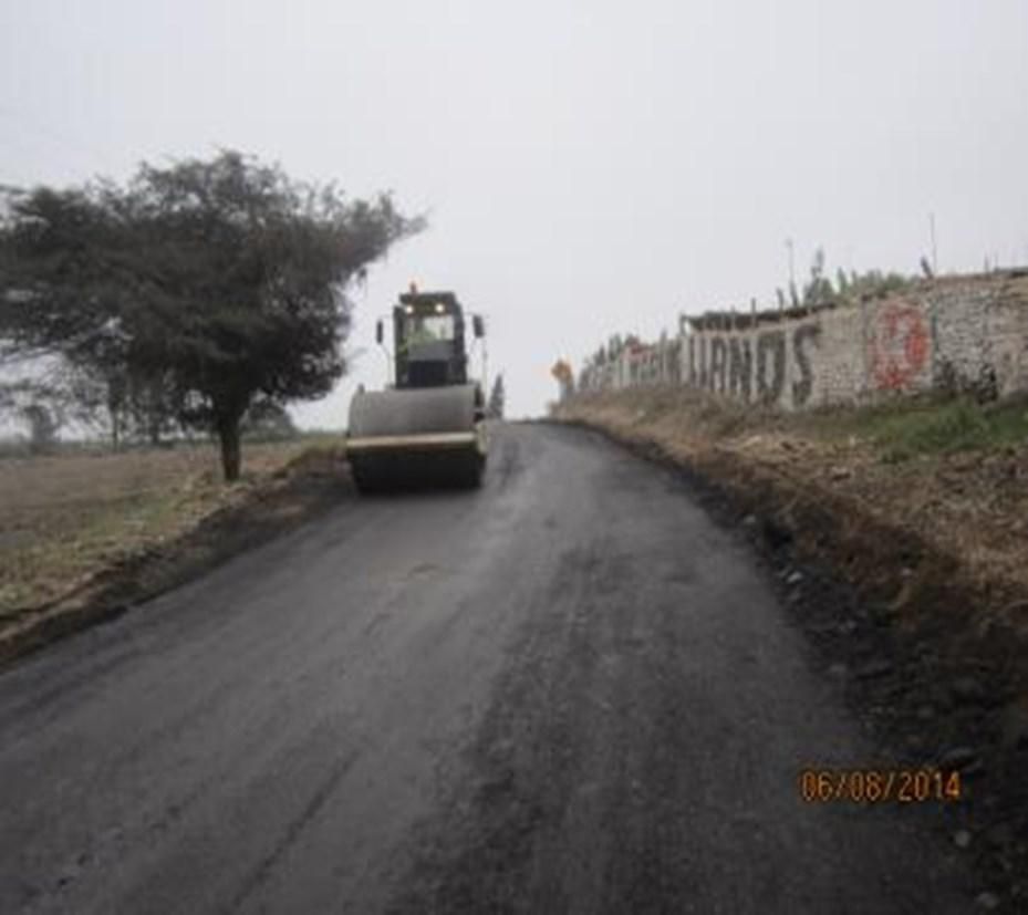 Una apisonadora avanza por una carretera al lado de un árbol.
