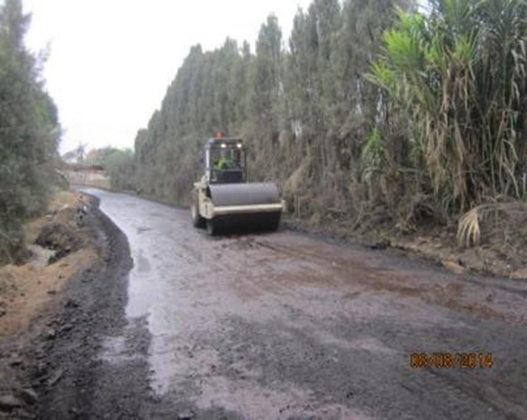 Un hombre conduce un rodillo por un camino de tierra.