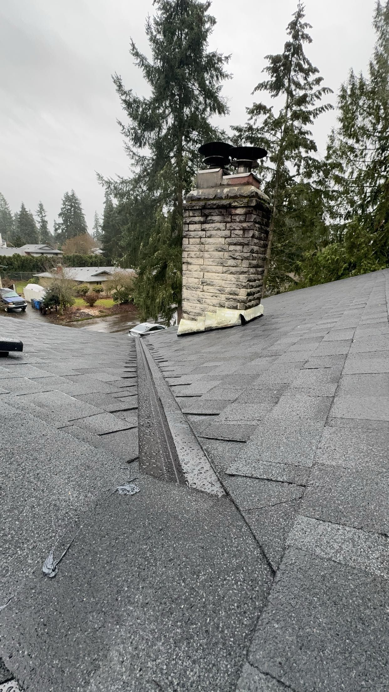A close up of a roof with hail on it