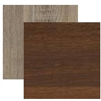 Two wood samples, one light gray and the other dark brown.