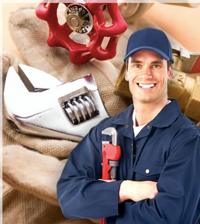 plumber with tools on background