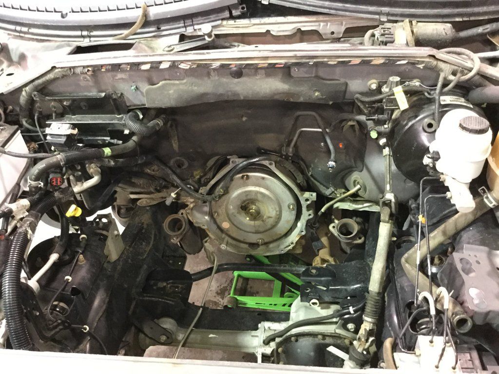 custom black 2004 ford f150 close up of hood with engine removed