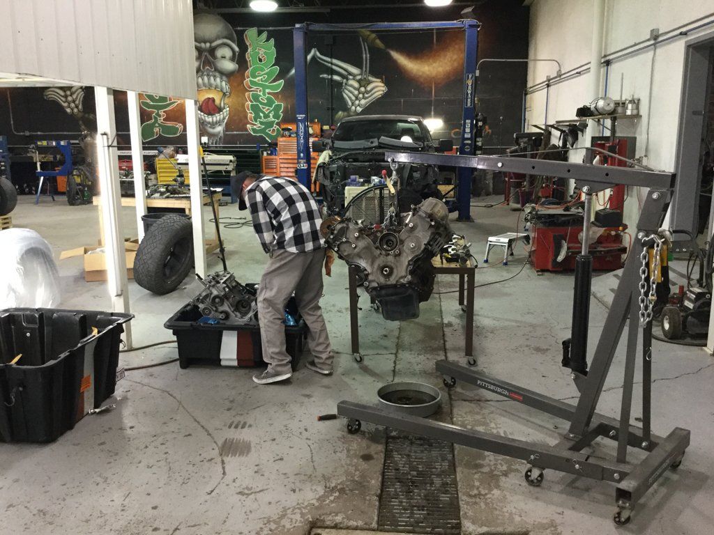 truck engine suspended