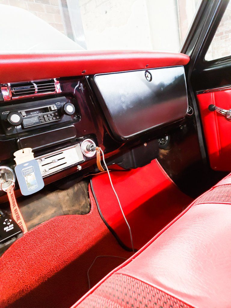 interior view of red customized interior of truck