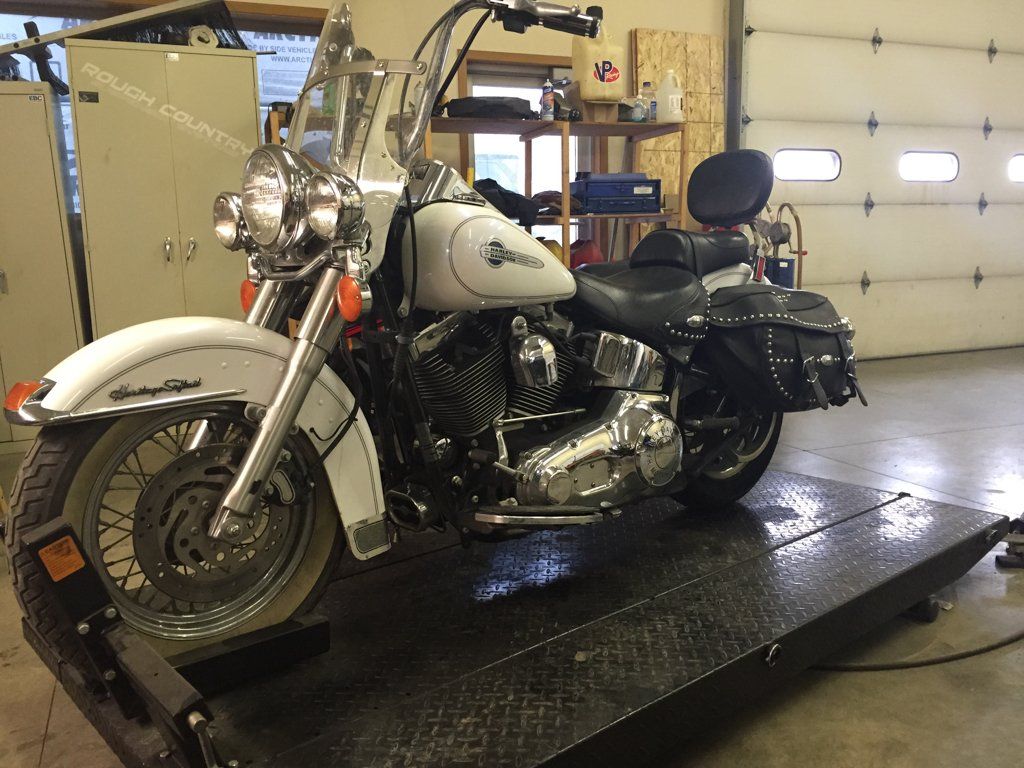 chopper on service bay before customization