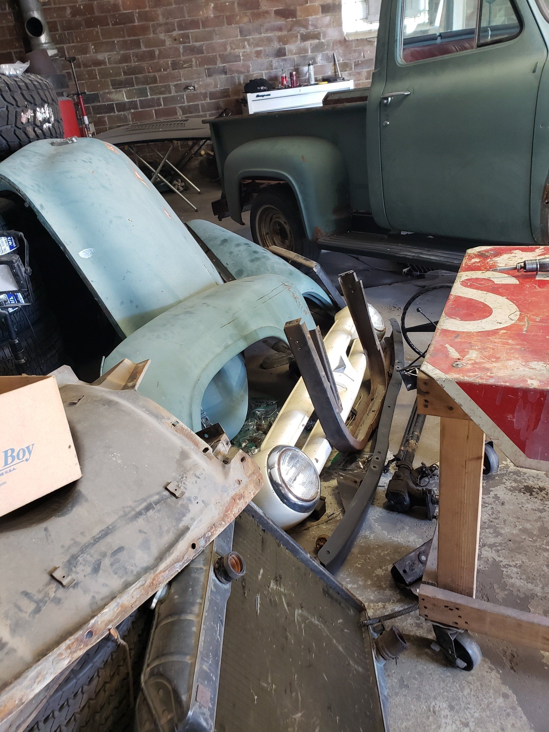 Car parts lying on the floor