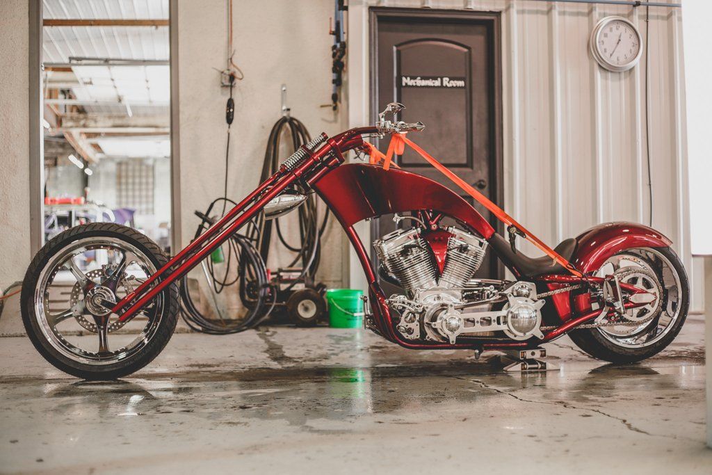 custom 2007 red and chrome motorcycle chopper rigid redneck