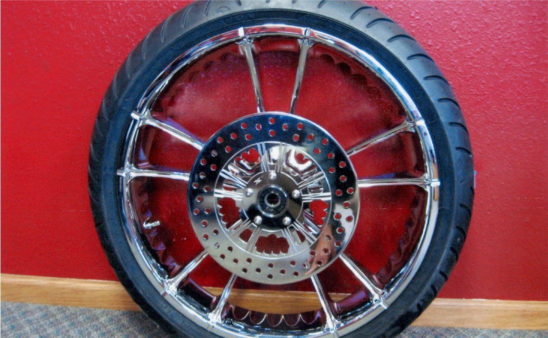 close up of chopper chrome wheel