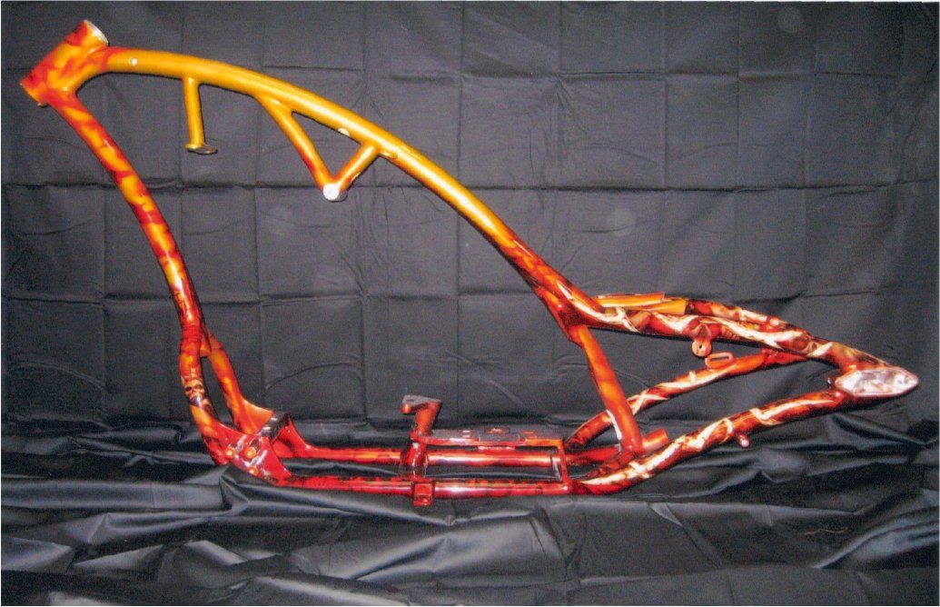 custom painted chopper frame red and orange
