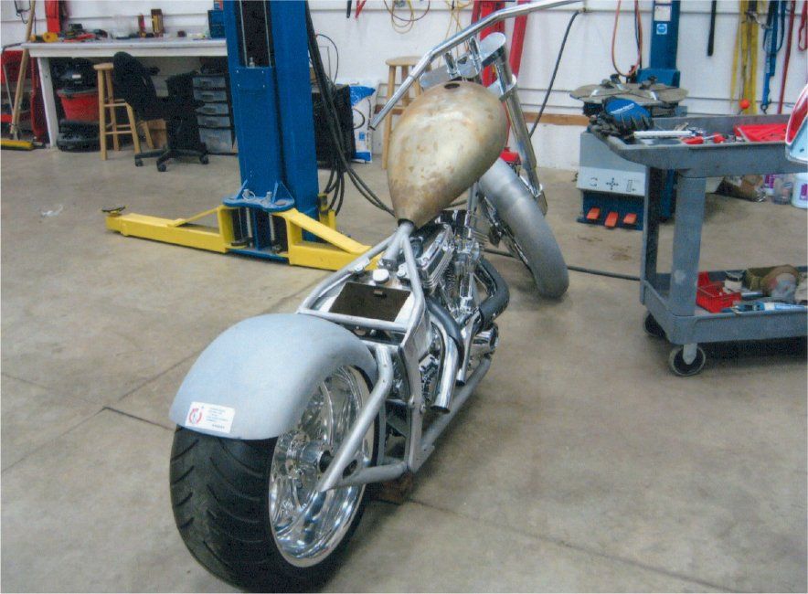 rear view of chopper before customization