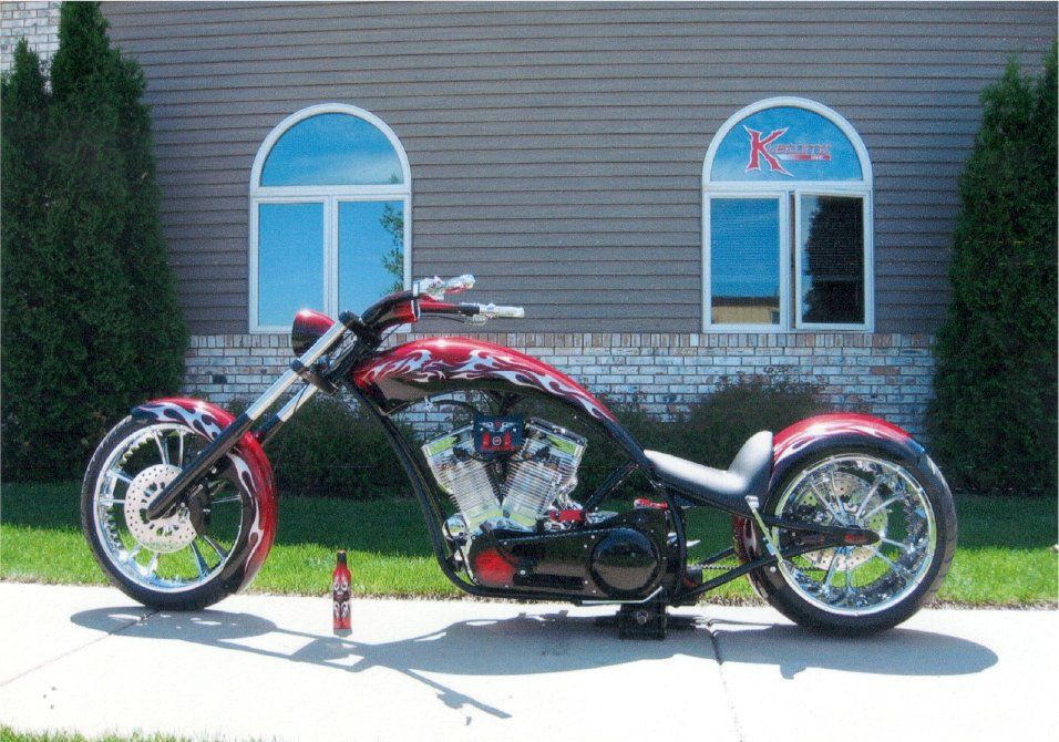 custom red with chrome flames budweiser build motorcycle chopper