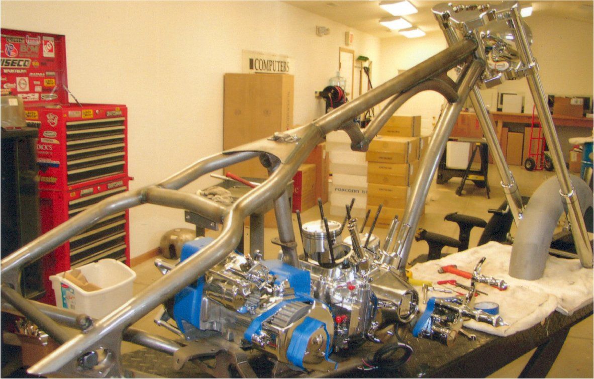 chopper frame on workbench
