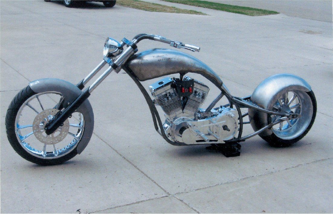 side view of chopper outiside with no paint