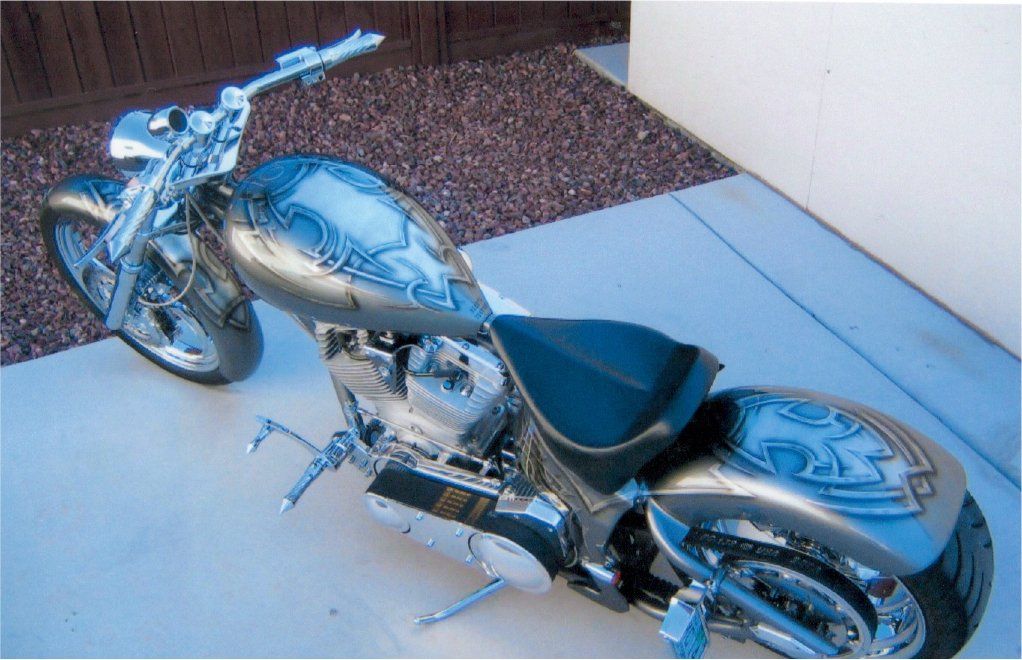 top down view of fully customized gothic chopper