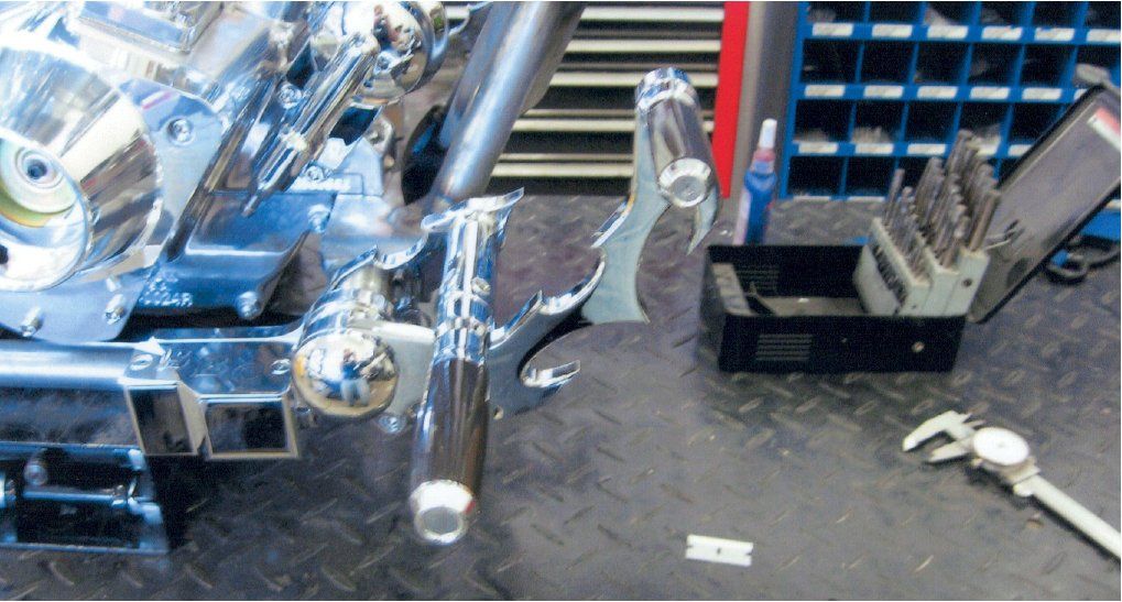 close up of flame kickstand of motorcycle