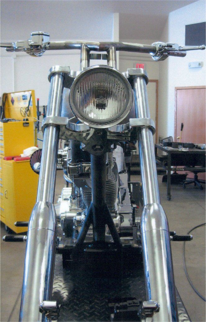 front view of motorcycle on workbenchfront view of motorcycle on workbench