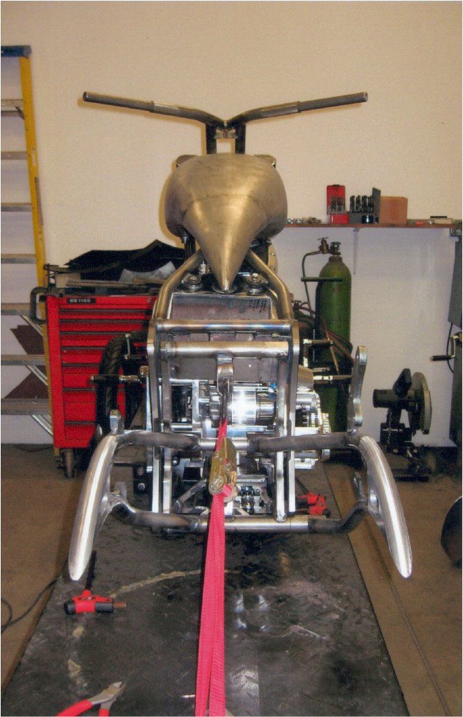 rear view of stripped motorcycle