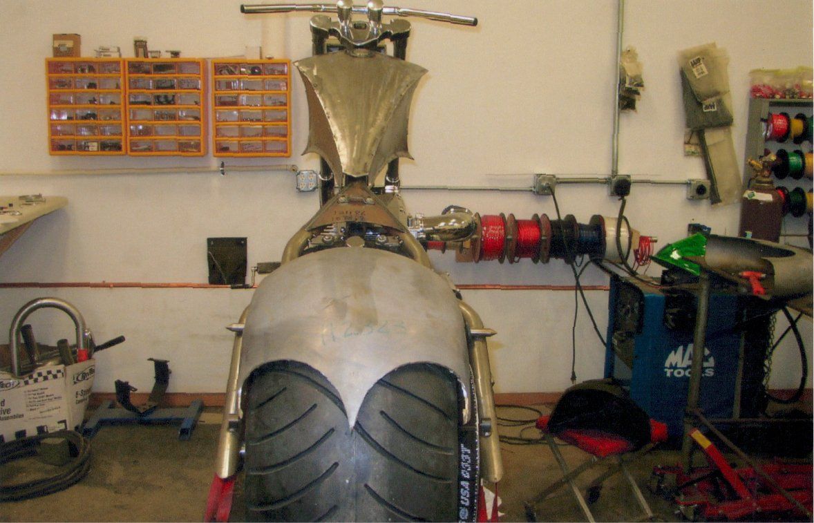 rear view of chopper before customization