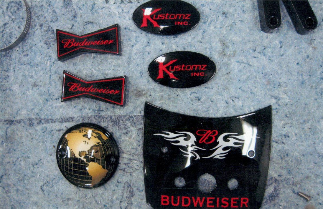 close up of budweiser logo decals