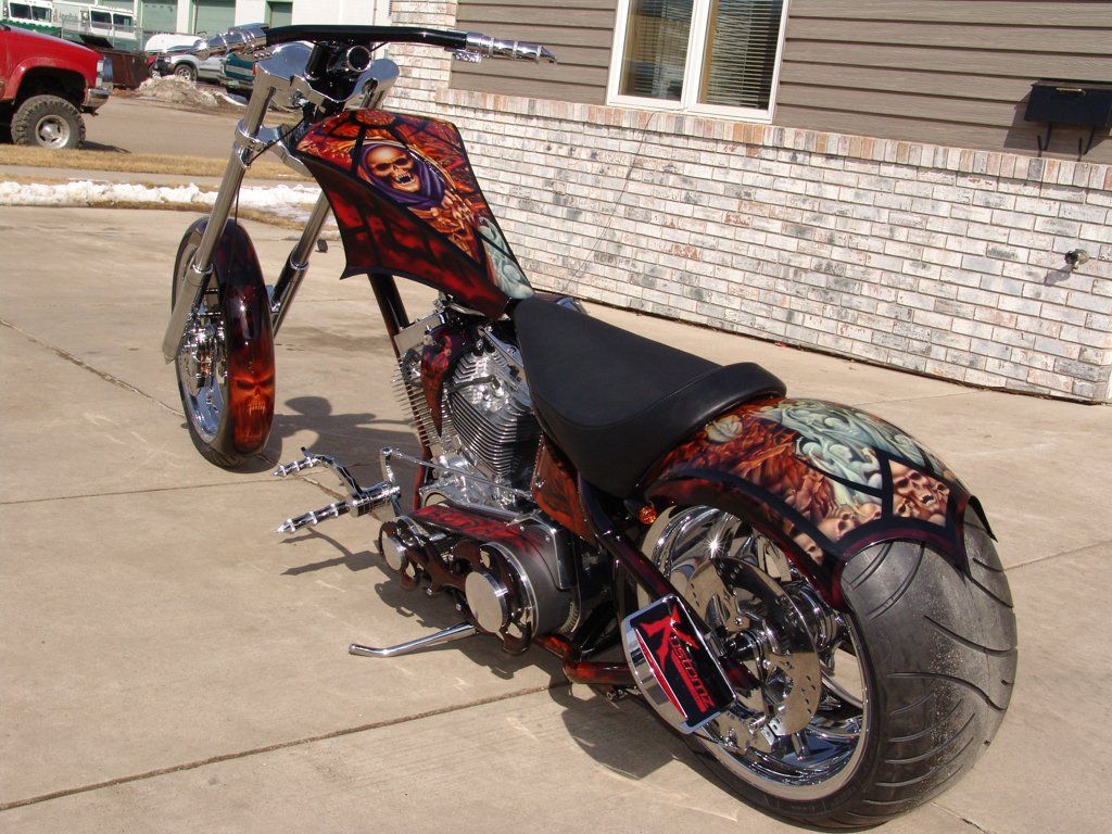 Custom Red and black motorcyle with skull designs