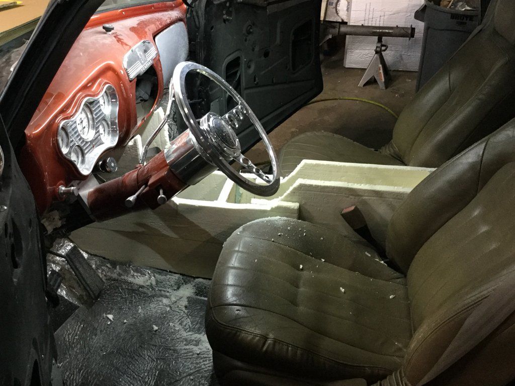 front driver's view of starting wooden console in car