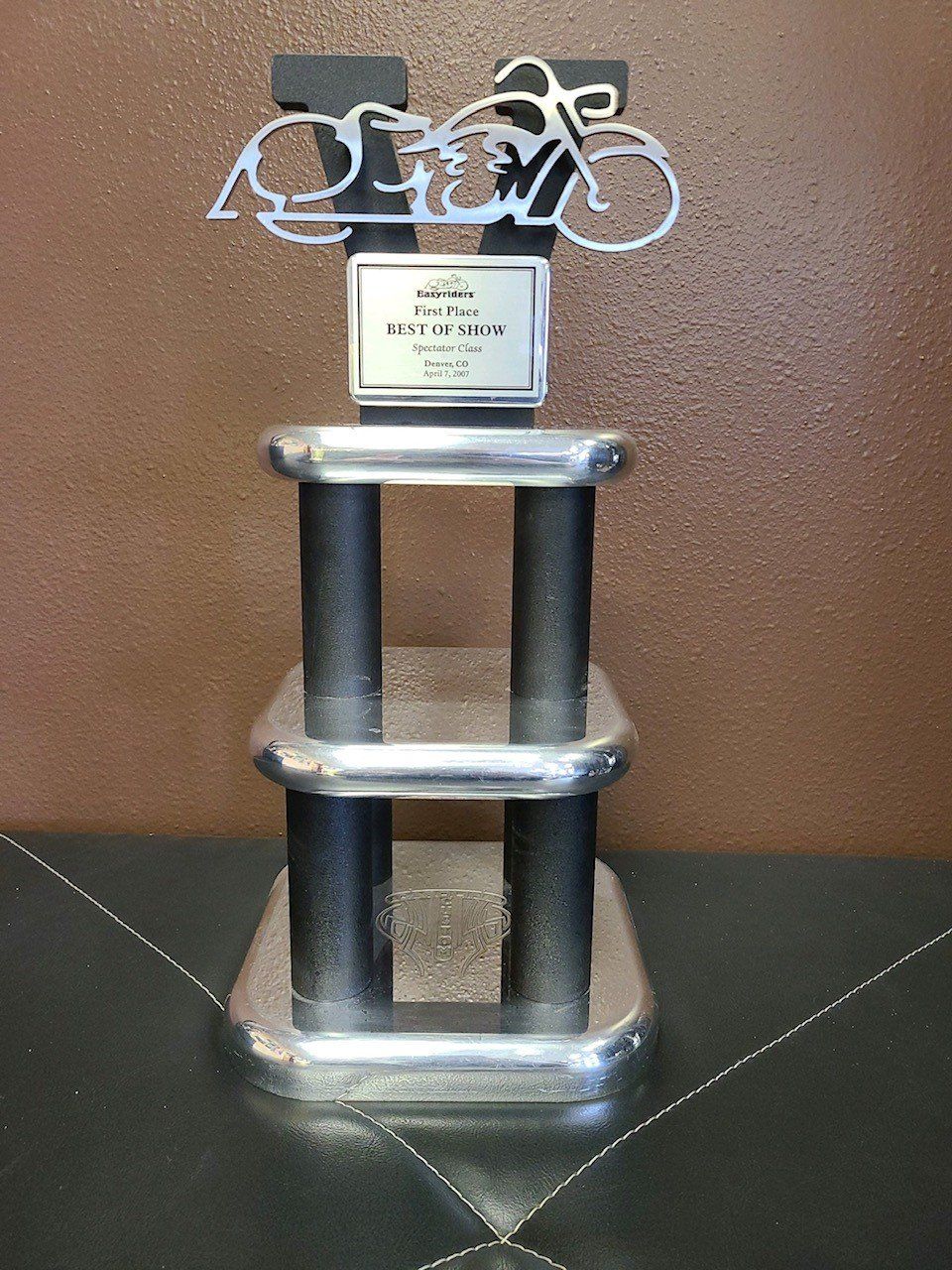 full view of trophy of easy riders first place best of show spectator class denver colorado april 7 2007 trophy award