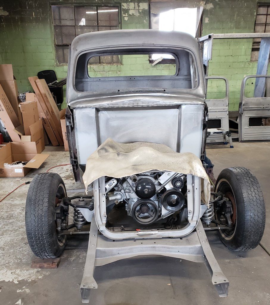 front view of truck with hood removed