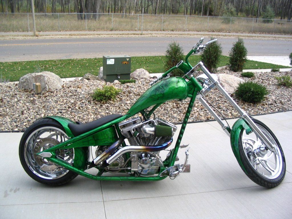 custom 2003 green motorcycle chopper chrome goliath