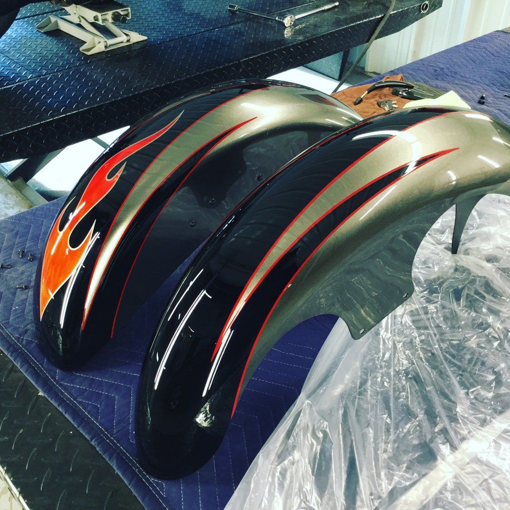 close up of customized rear fender and front fender