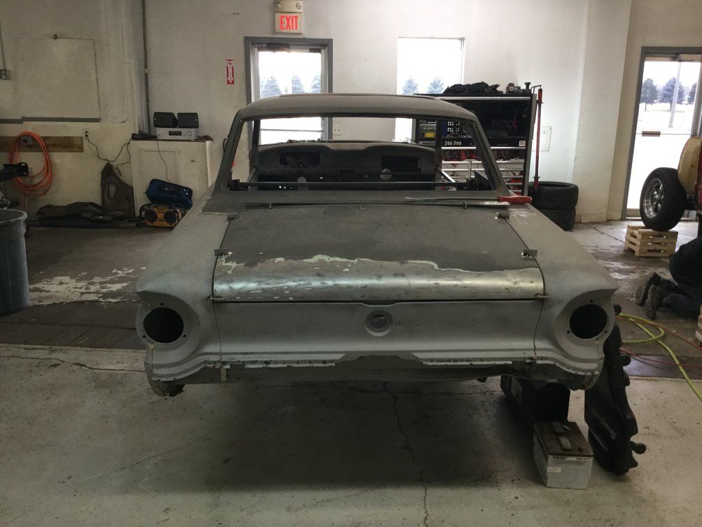 rear view of car in service bay