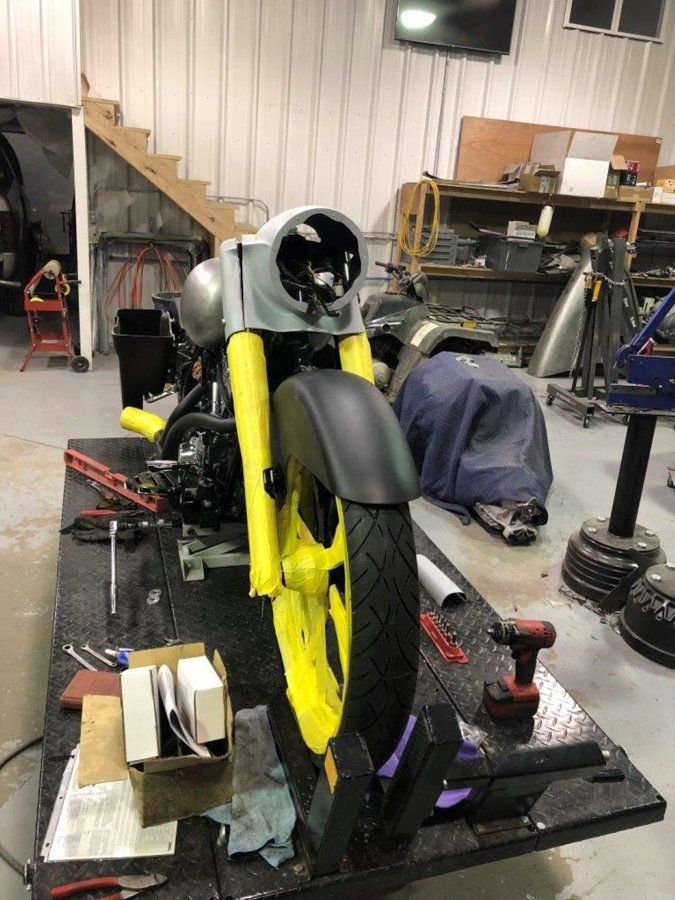 front view of black chopper with handle bars removed