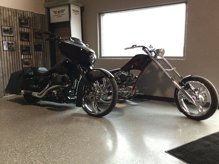 line up of custom motorcycles