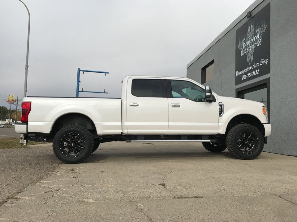 passenger side view custom white 2017 ford f350 pickup truck dakota kustomz