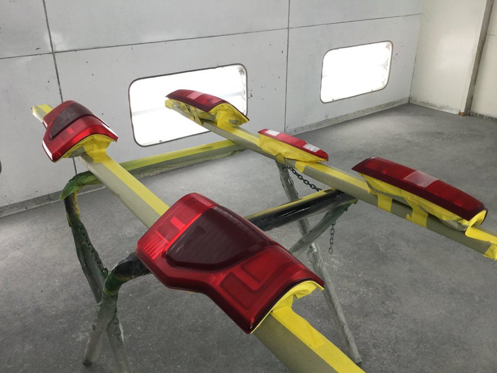 yukon headlights on yellow posts ready for painting