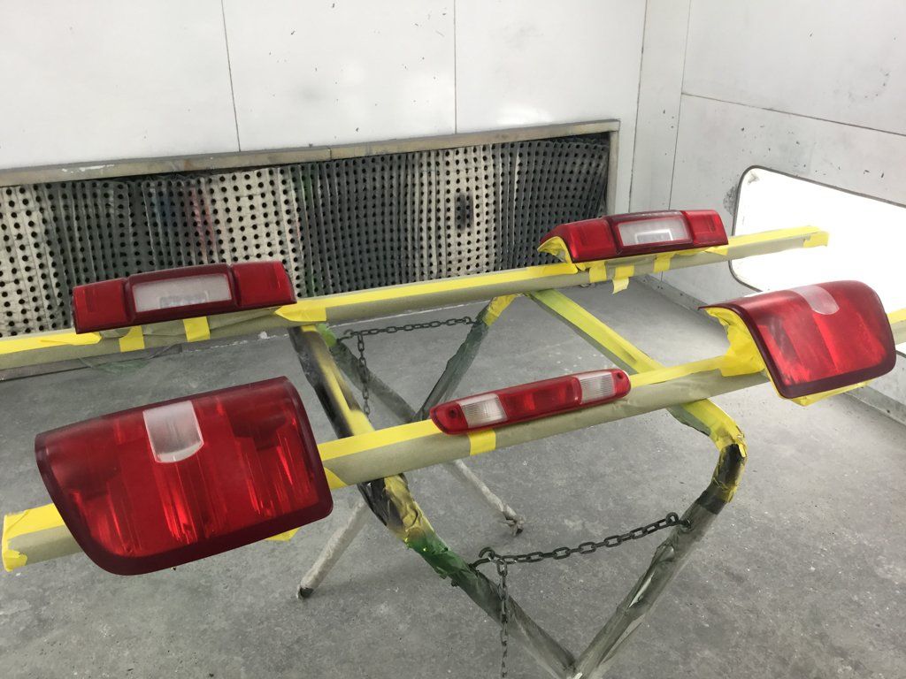 yukon headlights on yellow posts ready for painting