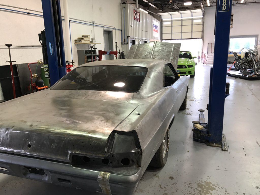 rear view of car with paint stripped