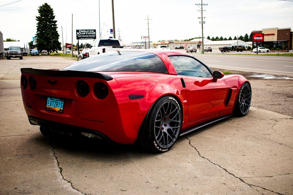 rear view of custom red 2006 corvette car
