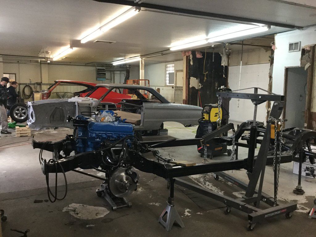 view of full car frame in garage