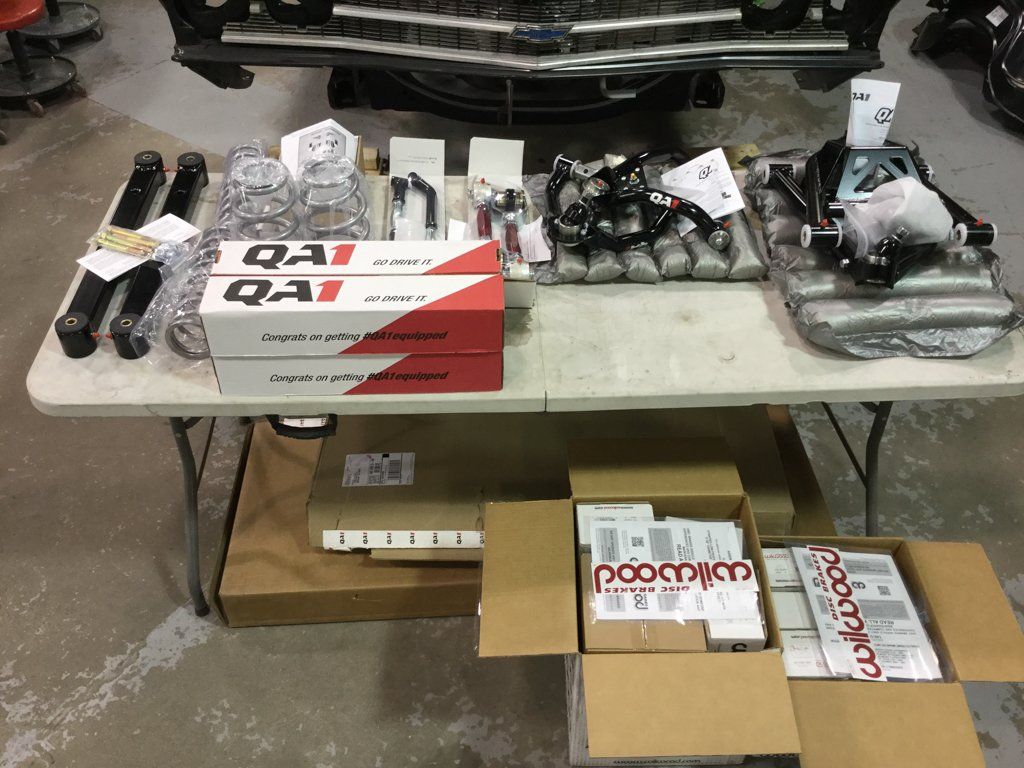 parts laid out on work table