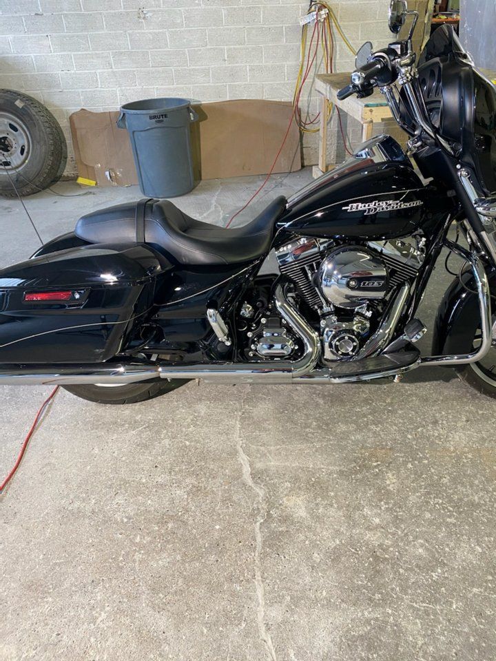 side view of motorcycle with finished pin-striping