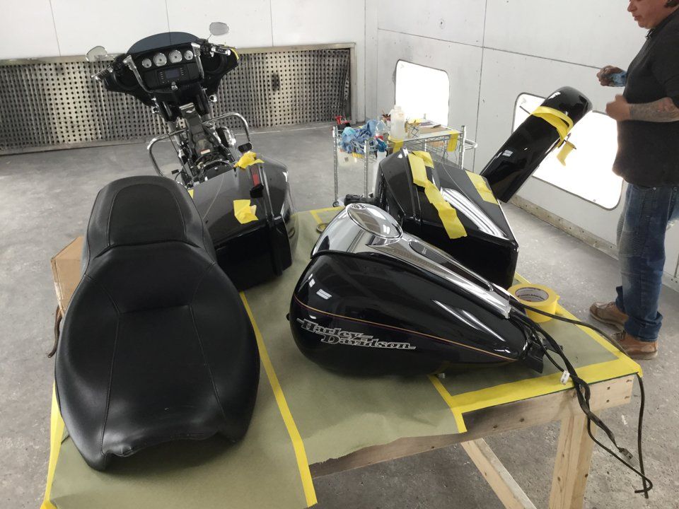 motorcycle parts isolated on work table