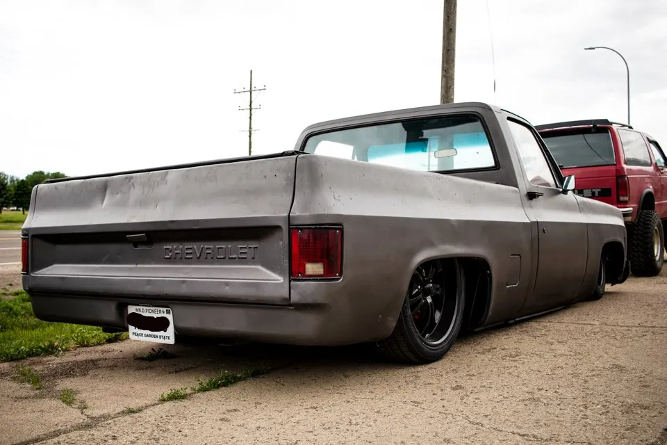 low rear view of truck with license plate