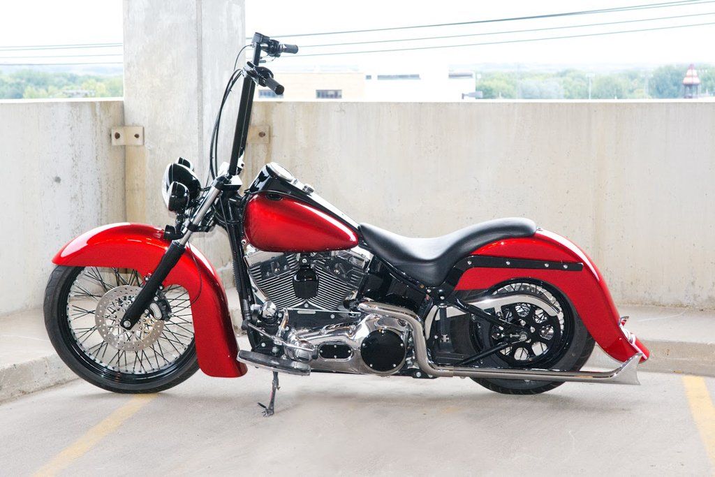 custom 2004 red black and chrome motorcycle heritage