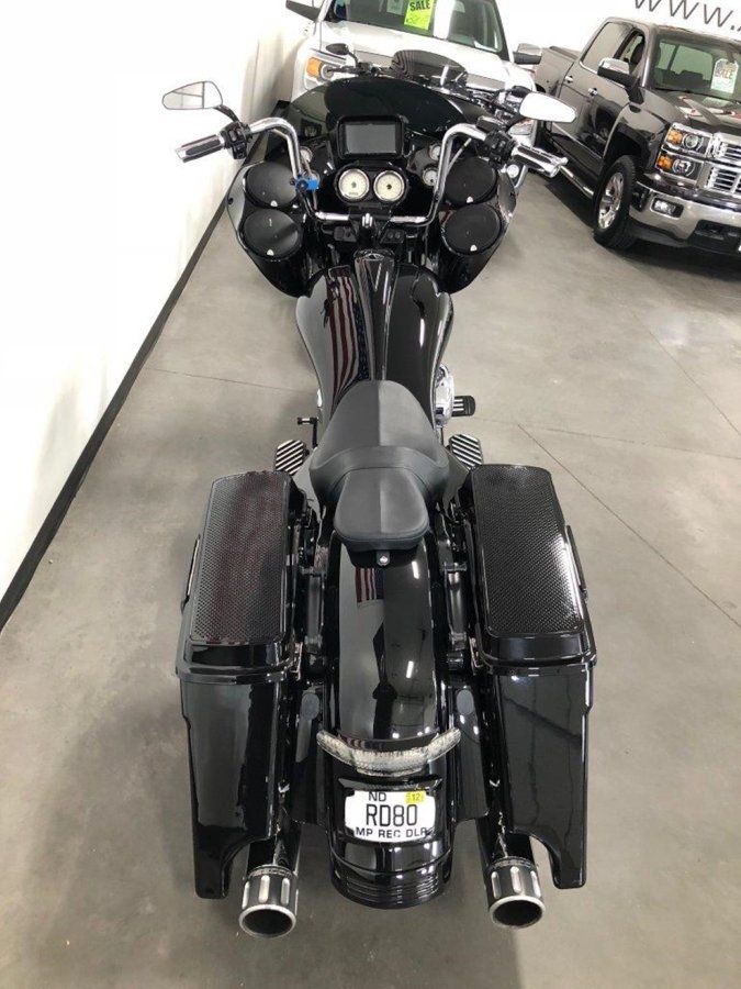 rear view of black custom chopper