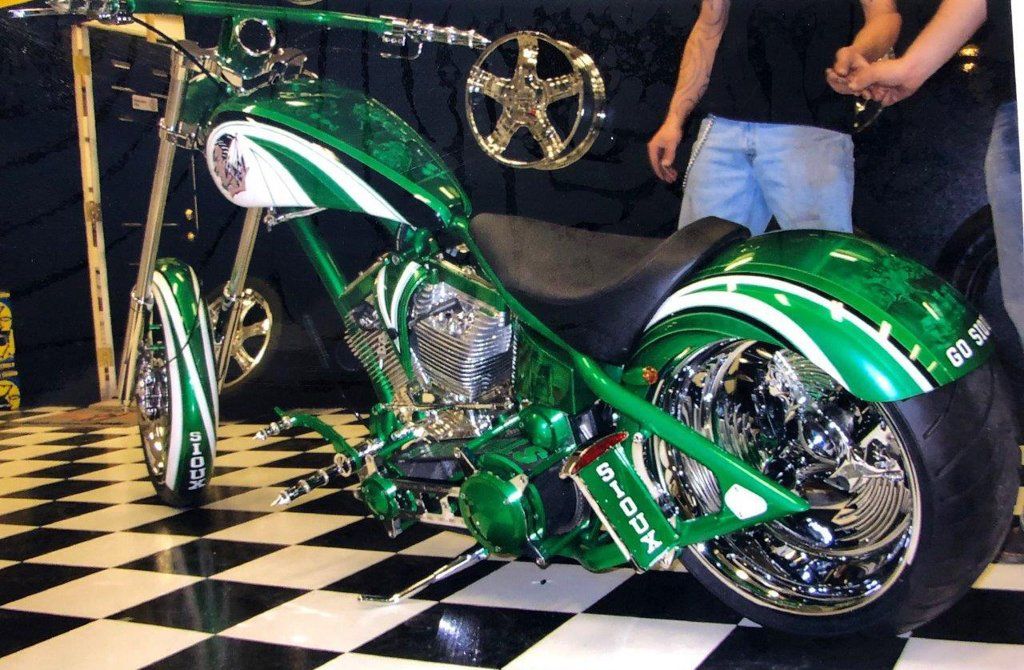 custom green white and black motorcycle chopper fighting sioux