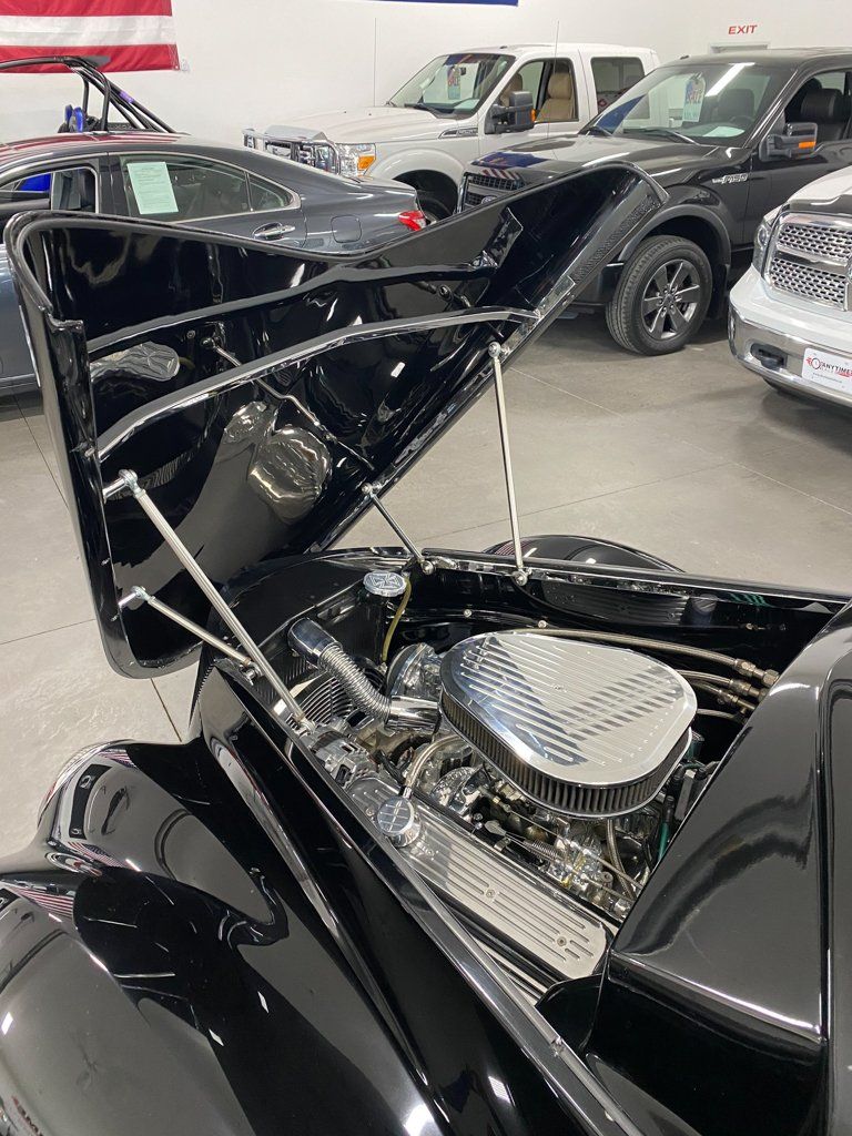 custom black 1937 ford tudor hot rod trunk hood opened with engine