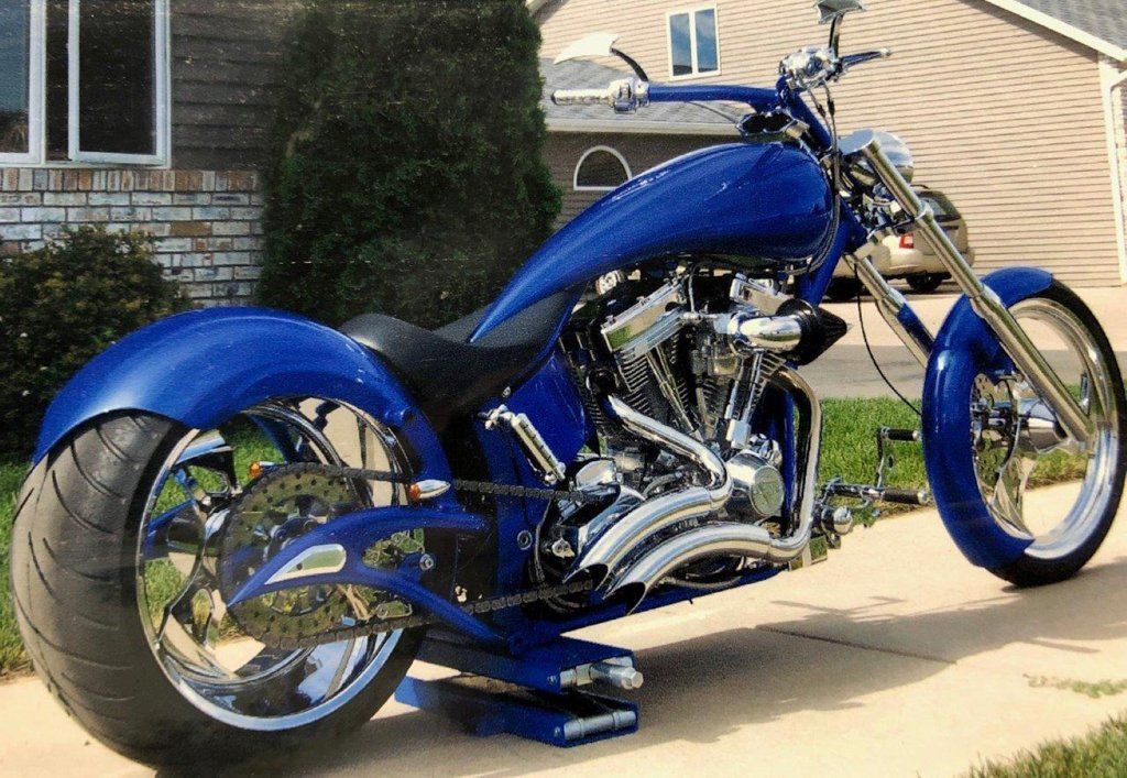 custom 2007 blue big bear schaner motorcycle chopper