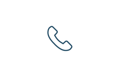 Blue outline phone handset icon on a white background