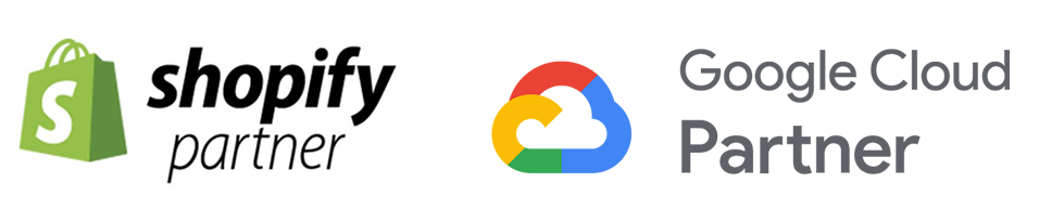 Logotipos para Google Partner, Meta Business Partner, Shopify Partner y Google Cloud Partner.