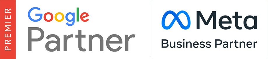 Logotipos para Google Partner, Meta Business Partner, Shopify Partner y Google Cloud Partner.